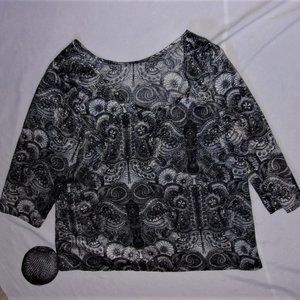 🌟 size large shirt womens blouse black white pattern silky  casual dress